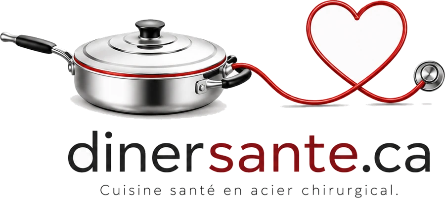 Olla de acero quirúrgico del logo Diner Santé, con corazón de estetoscopio